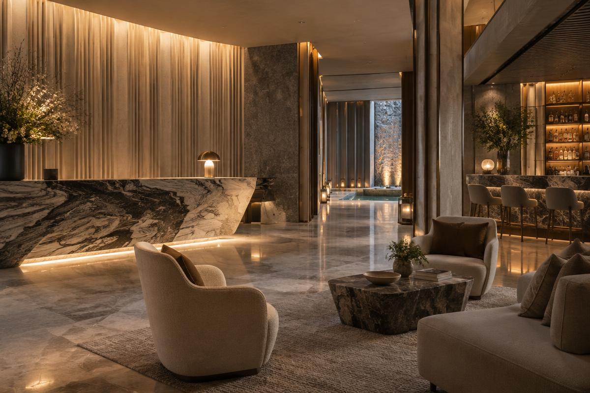 Hospitality project featuring Decorative Materials, Architectural Panels, Vault LED