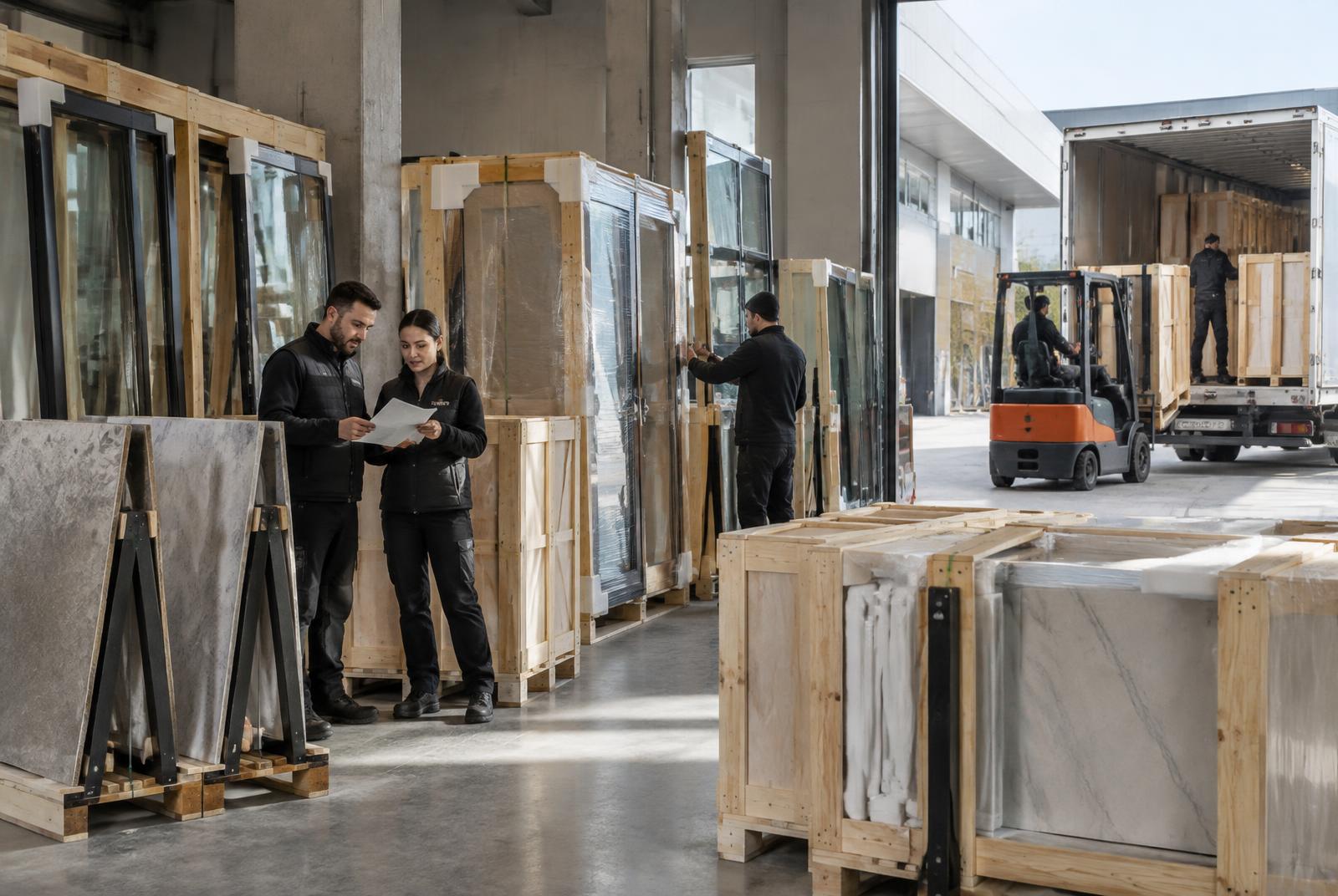 Protected windows and stone prepared for project delivery
